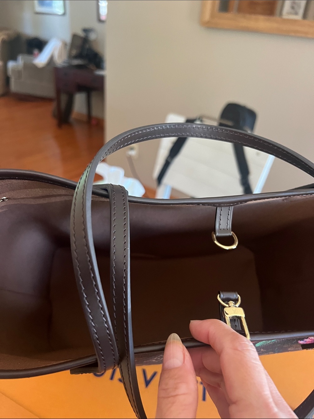 M:28918-Louis Vuitton Brown Floral Monogram Neverfull MM with Multicolor Accents - Picture 5 of 6